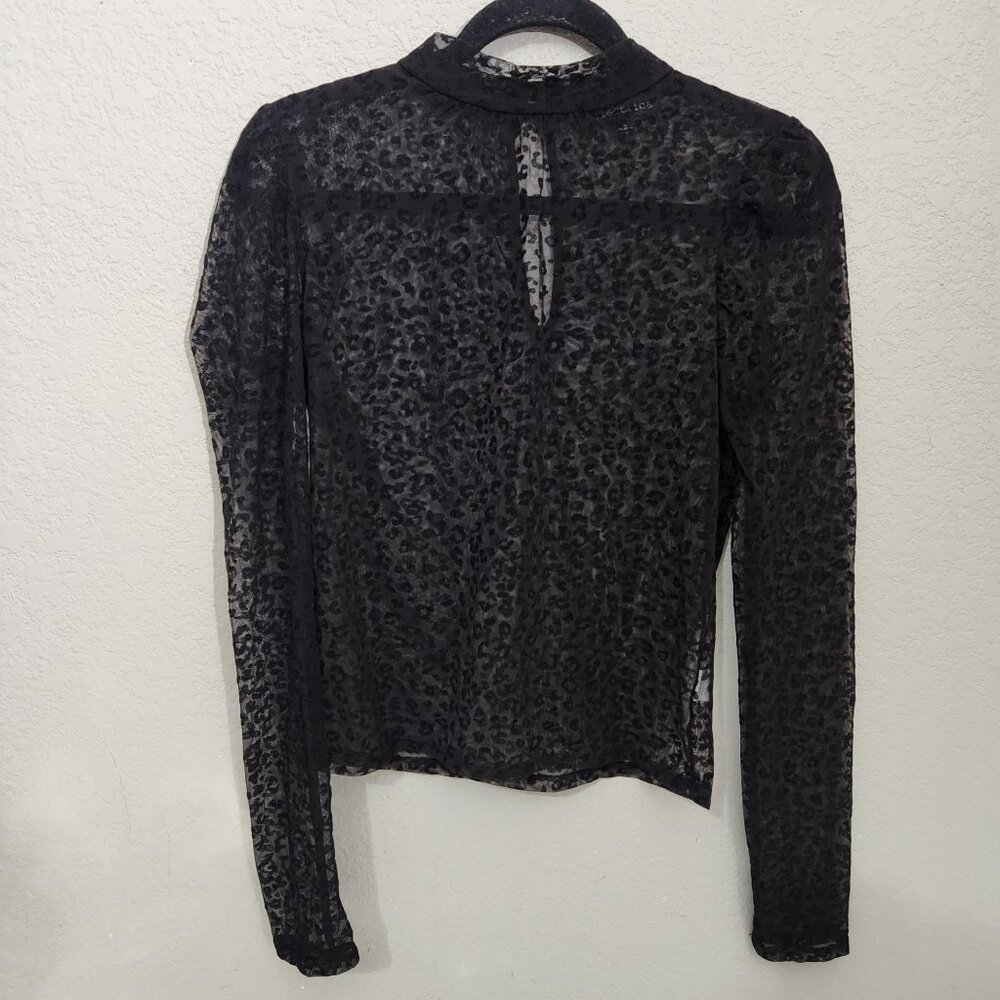Y2K Electrica Top Size L Sheer Leopard Long Sleeve Whimsigoth Goth